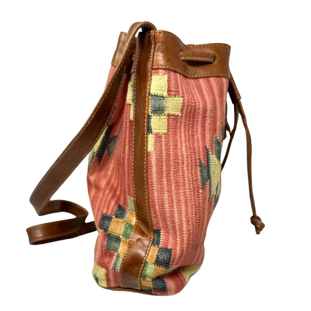 Vintage Multicolor Patterned Bucket Bag, Southwestern, Tribal, Tassel Carpet Bag - Picture 4 of 8